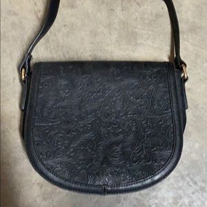Faux black leather cross body vintage look